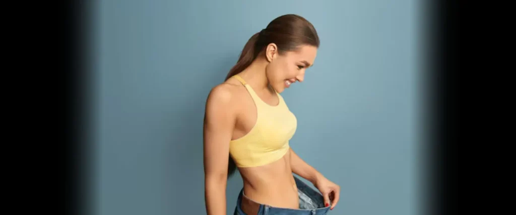 Mulher Feliz posição de perfil